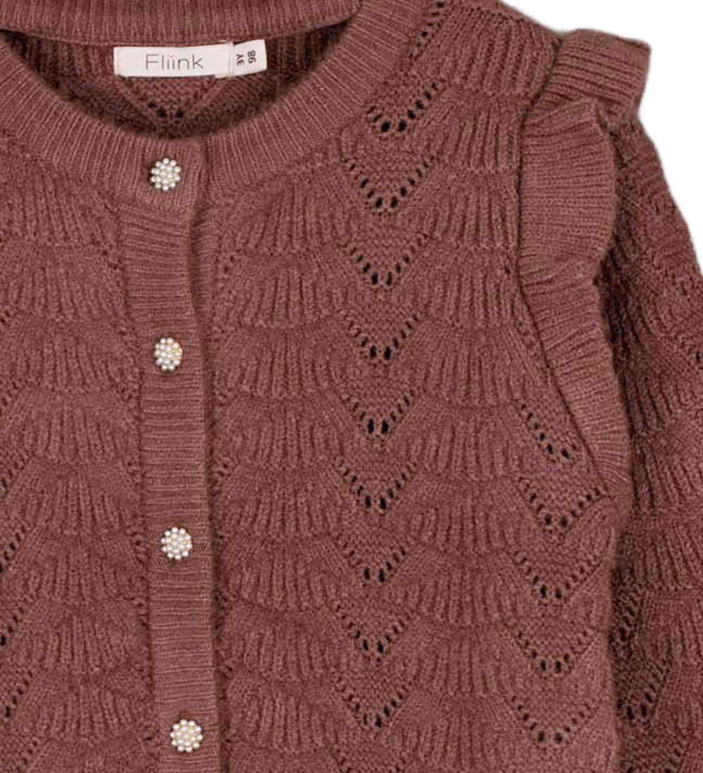 Fliink Cardigan - Strik - Viskose - Benna Ruffle - Carob Brown