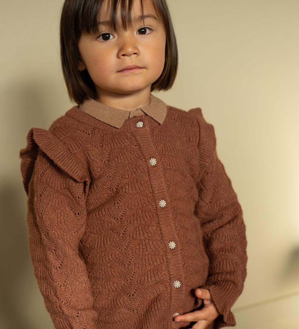 Fliink Cardigan - Strik - Viskose - Benna Ruffle - Carob Brown