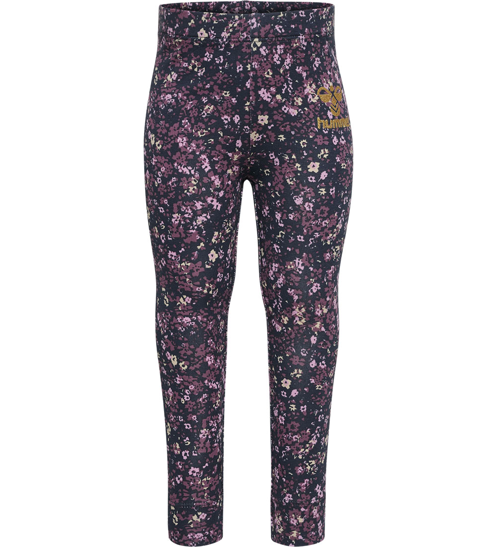 Hummel Leggings - hmlFloa - Ombra Blue/Lilla m. Blomster