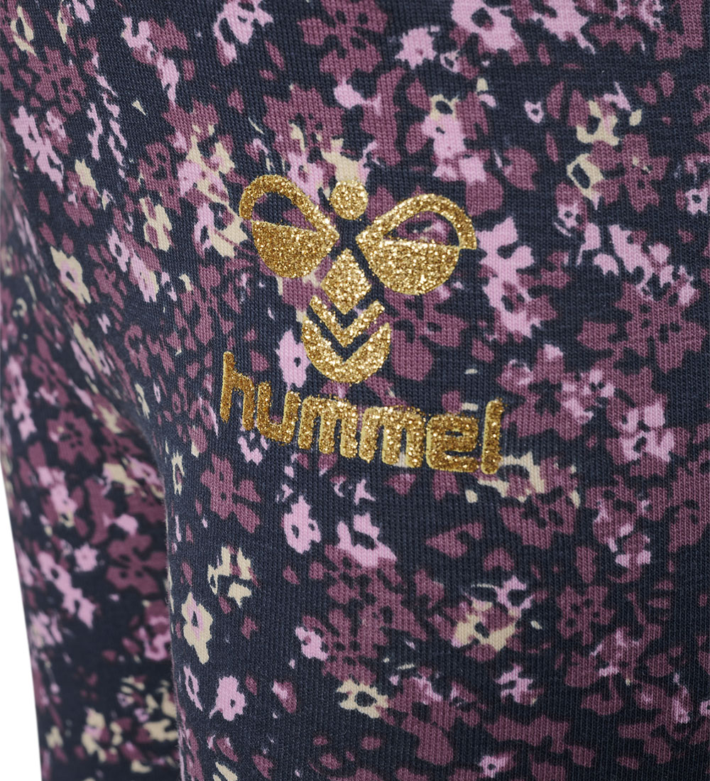 Hummel Leggings - hmlFloa - Ombra Blue/Lilla m. Blomster