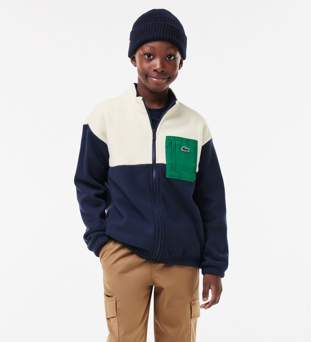 Lacoste Fleecejakke - Navy/Hvid