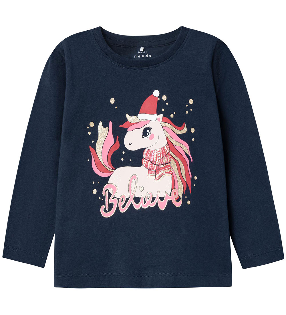 Name It Bluse - NmfVismas - Dark Sapphire m. Enhjørning