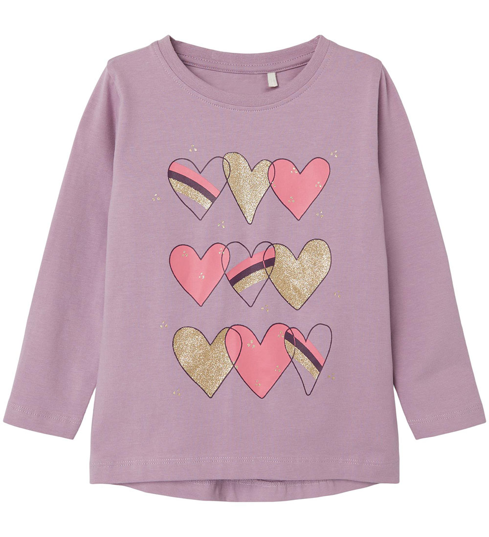 Name It Bluse - NmfVix - Lavender Mist m. Hjerter