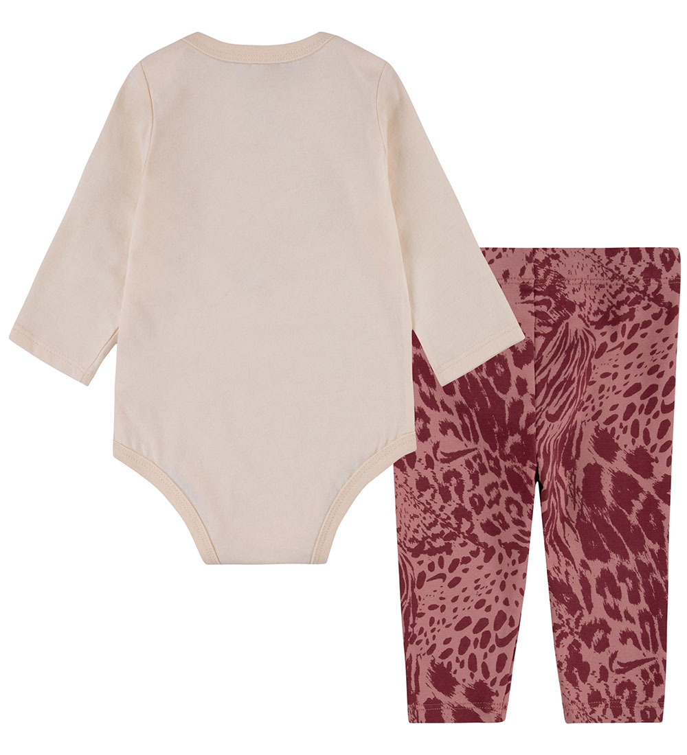 Nike Sæt - Leggings/Body l/æ - Red Stardust/Rosa m. Print