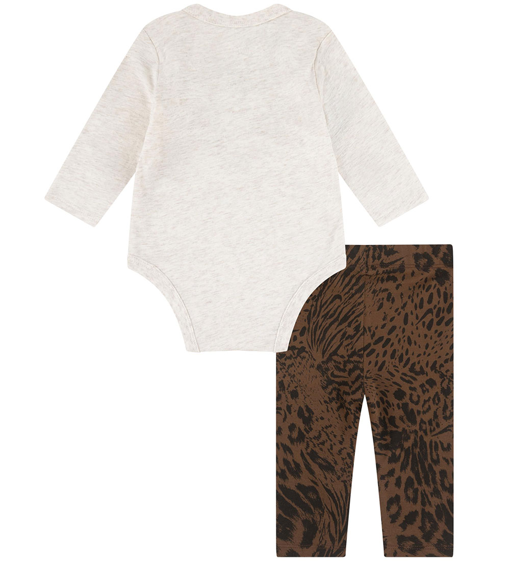 Nike Sæt - Leggings/Body l/æ - Cacao Wow/Beigemeleret m. Print