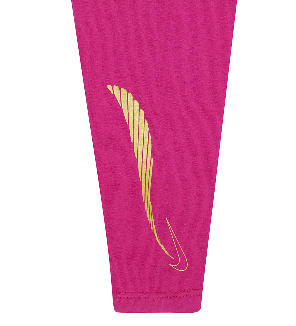Nike Sæt - Leggings/Sweatshirt - Fireberry m. Guld