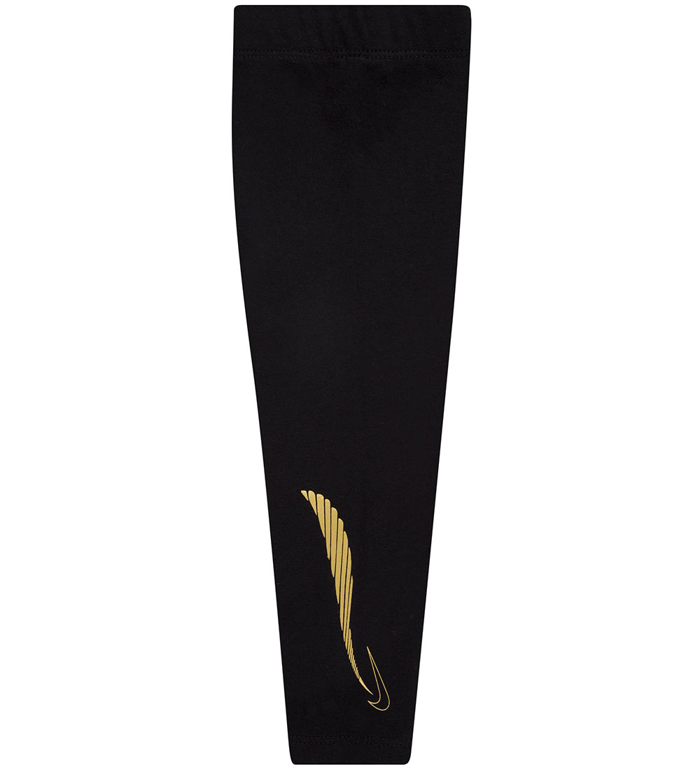 Nike Sæt - Leggings/Sweatshirt - Sort/Off White m. Guld