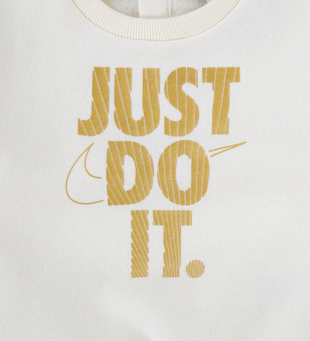 Nike Sæt - Leggings/Sweatshirt - Sort/Off White m. Guld