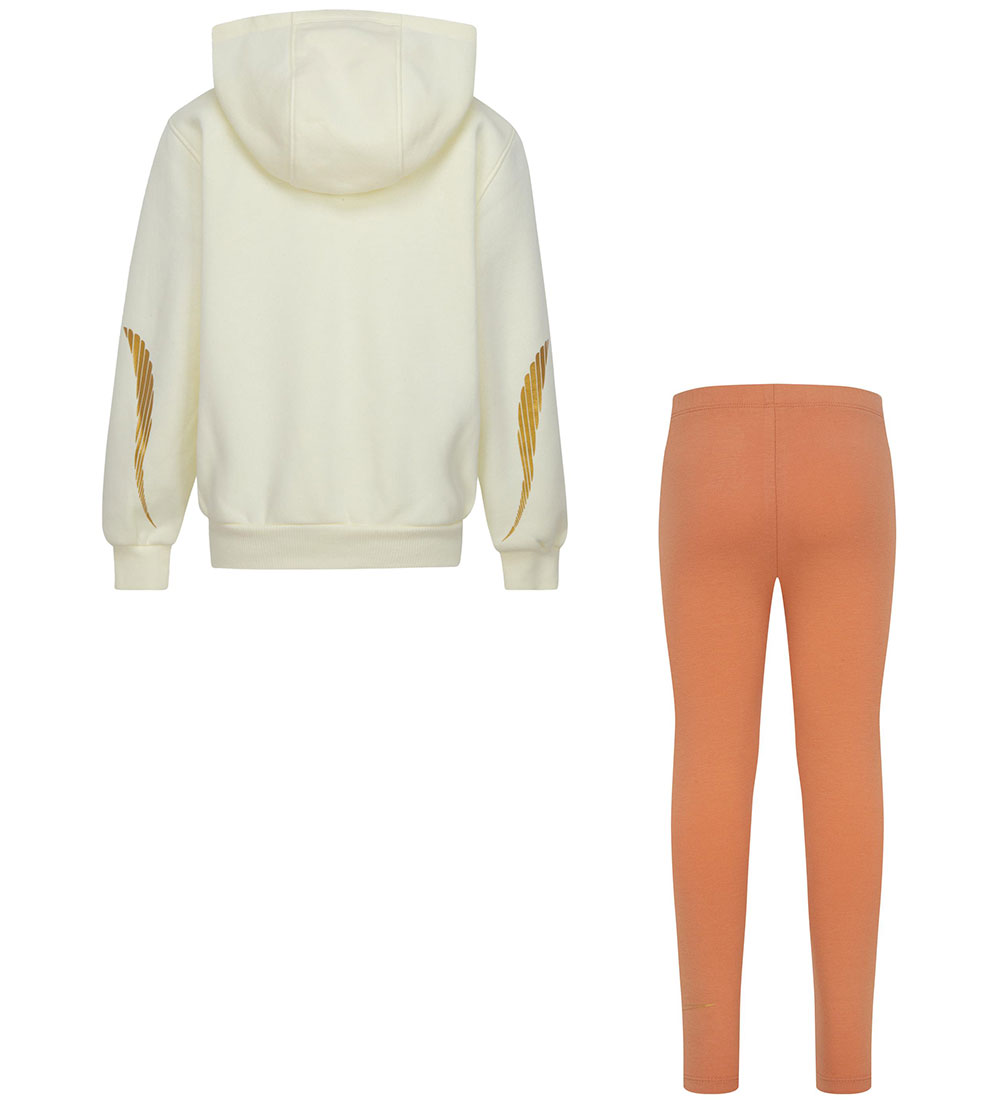 Nike Sæt - Leggings/Cardigan - Amber Brown/Off White m. Guld