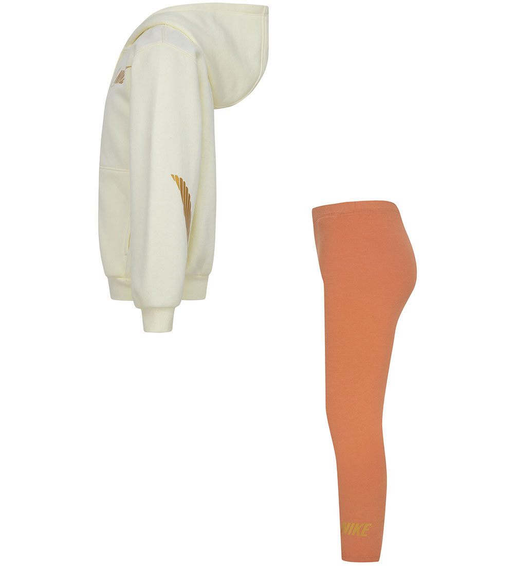 Nike Sæt - Leggings/Cardigan - Amber Brown/Off White m. Guld