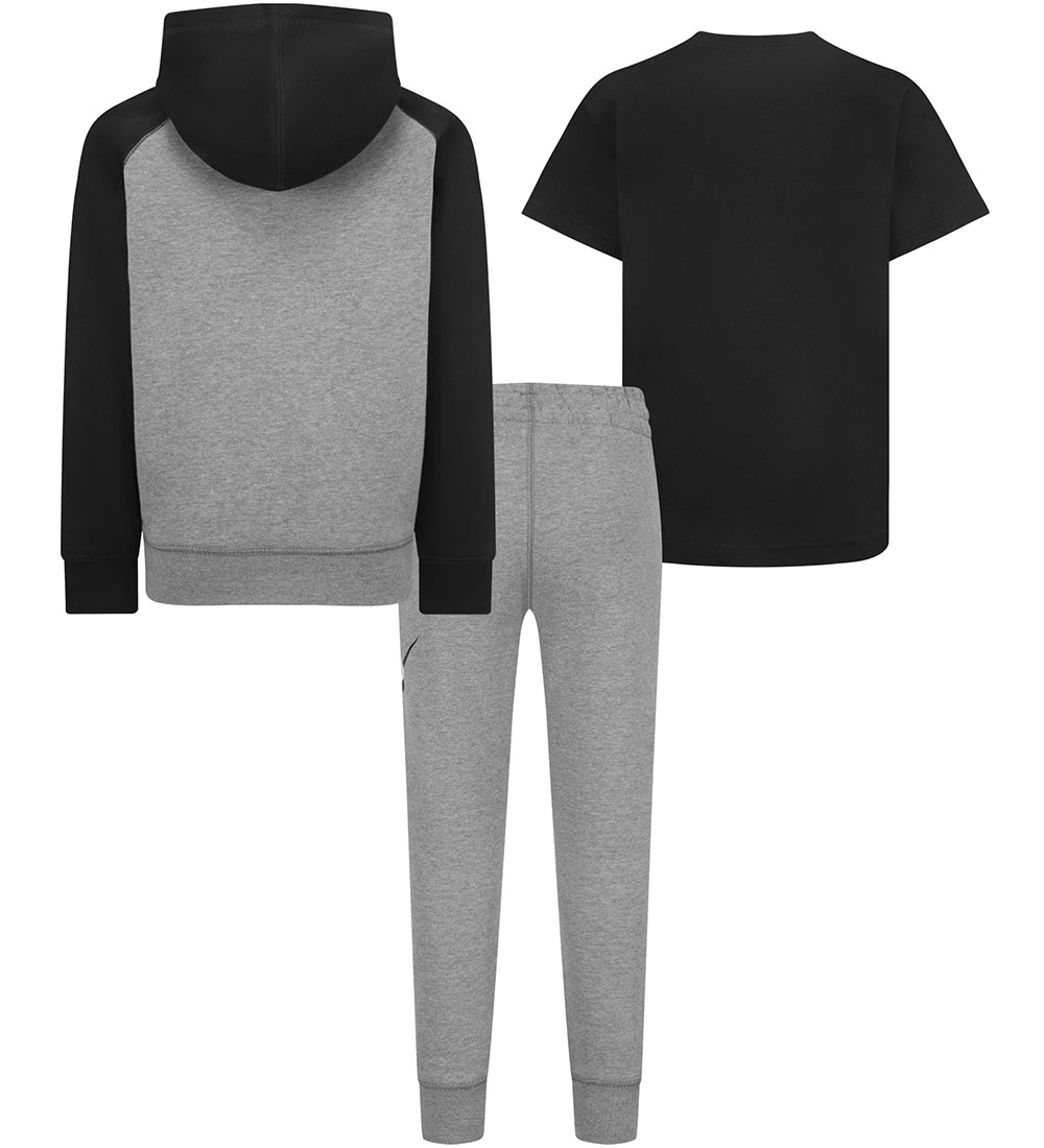 Nike Sweatsæt/T-shirt - Carbon Heather/Sort m. Logo