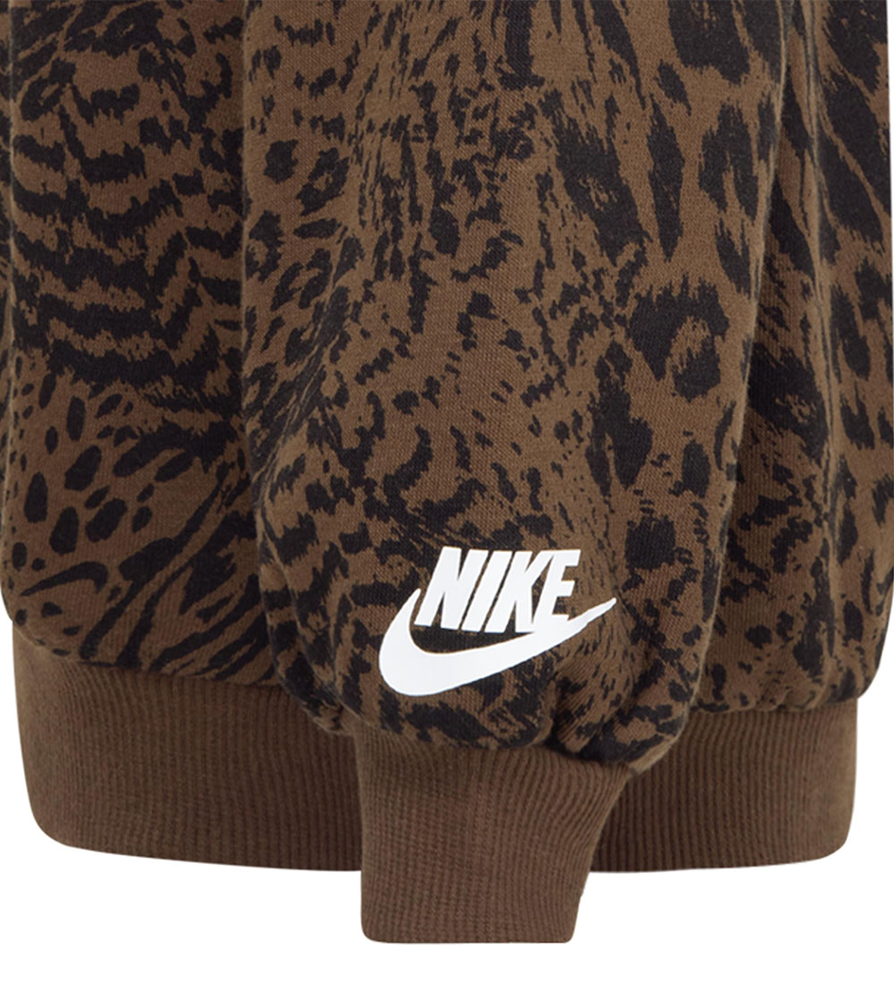 Nike Sæt - Leggings/Sweatshirt - Pale Ivory Heather/Brun m. Leop