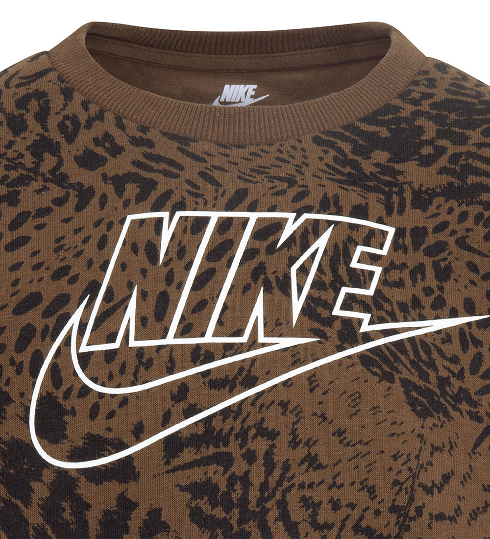 Nike Sæt - Leggings/Sweatshirt - Pale Ivory Heather/Brun m. Leop
