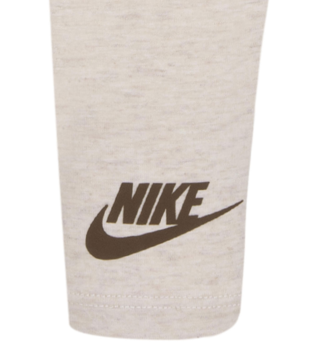 Nike Sæt - Leggings/Sweatshirt - Pale Ivory Heather/Brun m. Leop