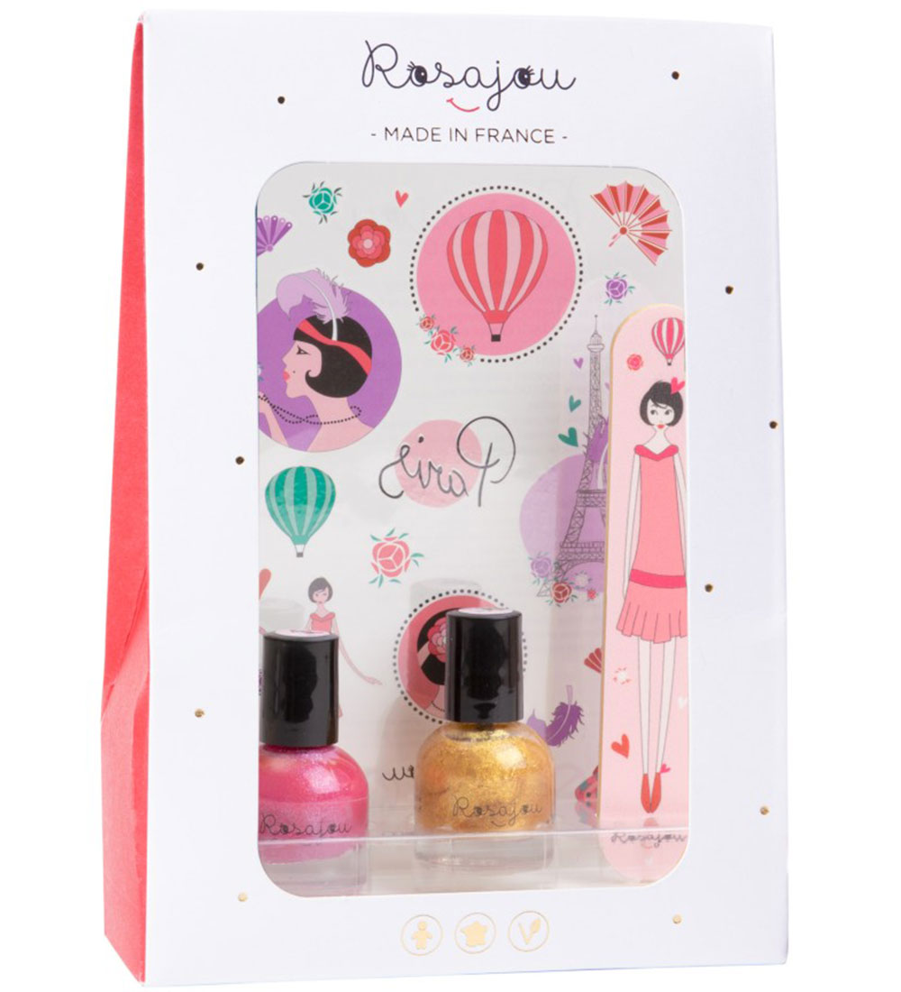 Rosajou Neglelakker m. Neglefil mm. - 4 Dele - Rubis/Chéri