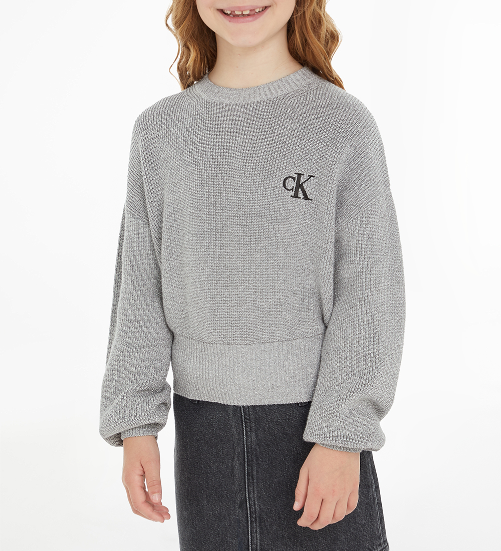 Calvin Klein Bluse - Cropped - Strik - Festive Lurex - Gråmelere