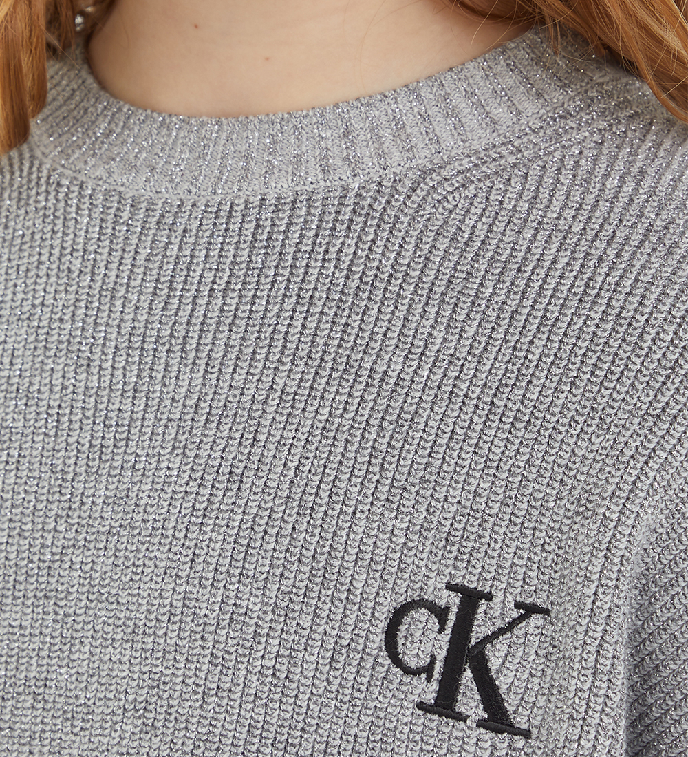 Calvin Klein Bluse - Cropped - Strik - Festive Lurex - Gråmelere