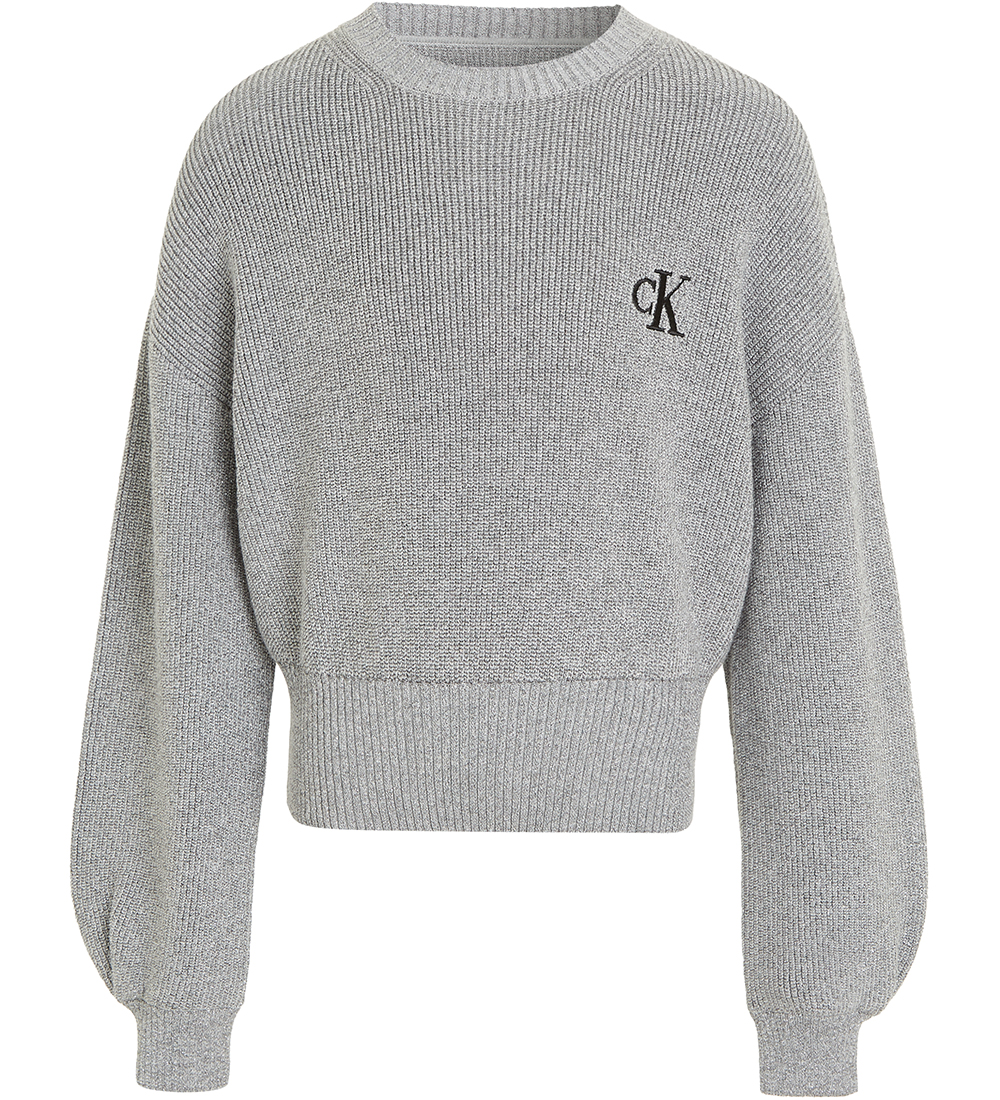 Calvin Klein Bluse - Cropped - Strik - Festive Lurex - Gråmelere