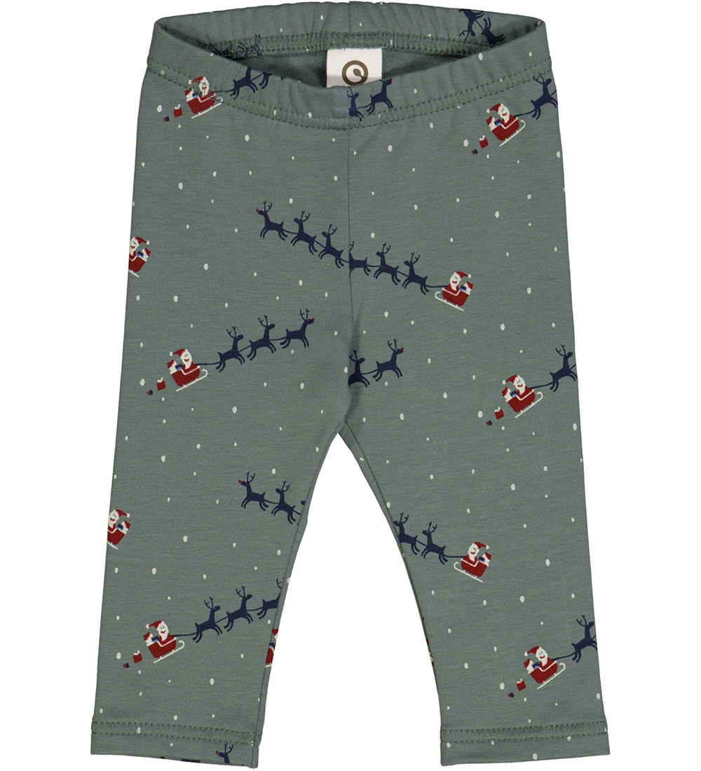 Müsli Leggings - Santa - Balsam Green m. Julemotiv