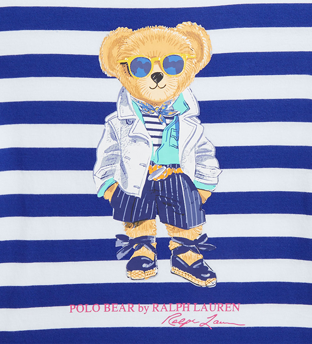 Polo Ralph Lauren T-shirt - Hvid/Blåstribet m. Bamse