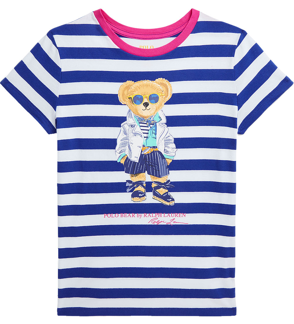 Polo Ralph Lauren T-shirt - Hvid/Blåstribet m. Bamse