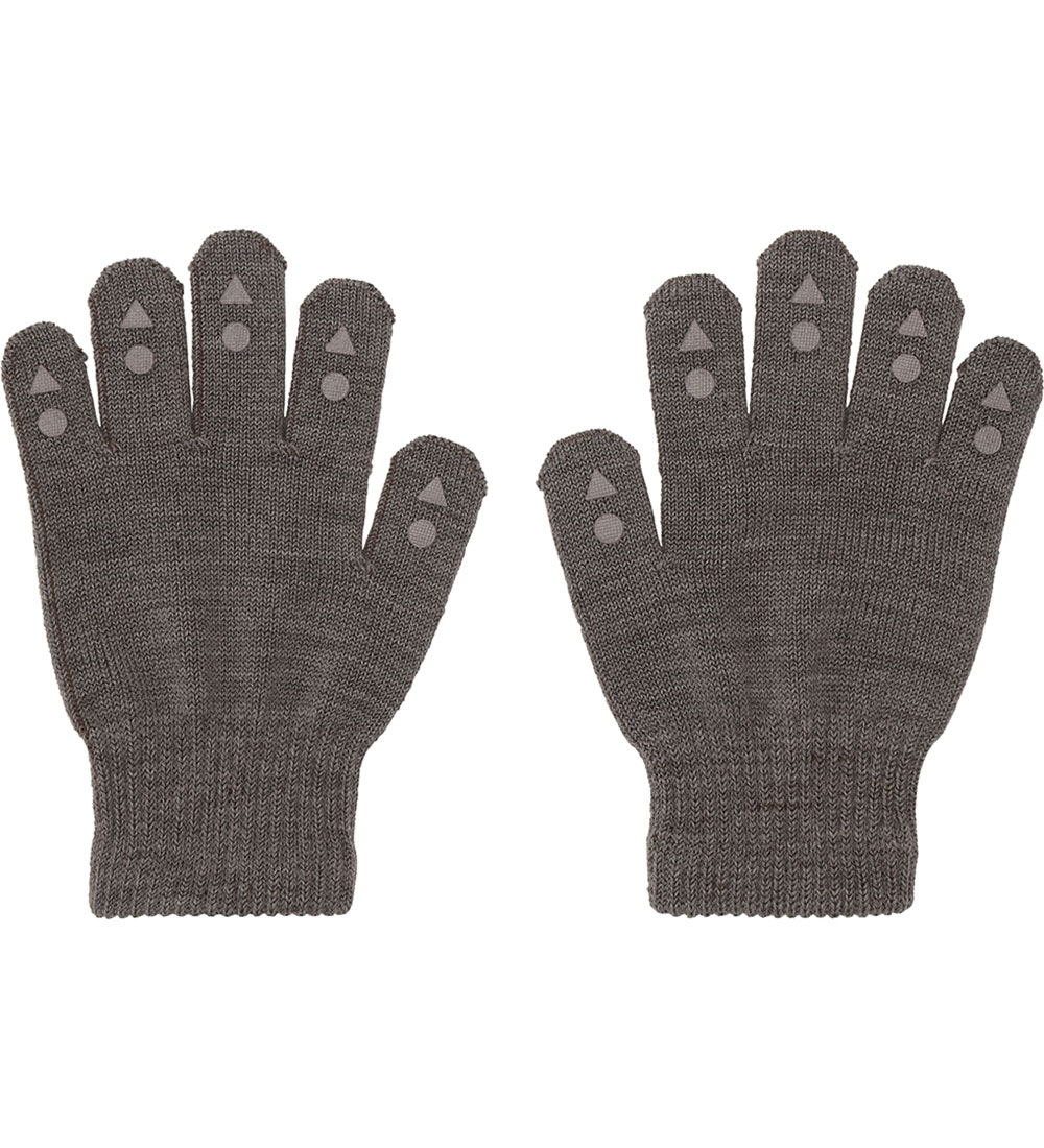 GoBabyGo Handsker - Strik - Uld - Brown Melange m. Dupper