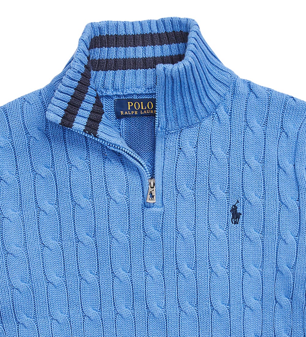Polo Ralph Lauren Bluse - Strik - Summer Blue m. Lynlås