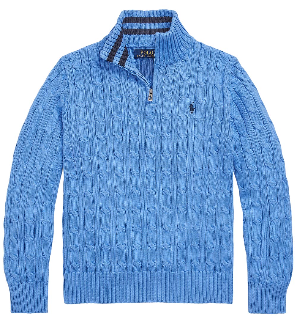 Polo Ralph Lauren Bluse - Strik - Summer Blue m. Lynlås
