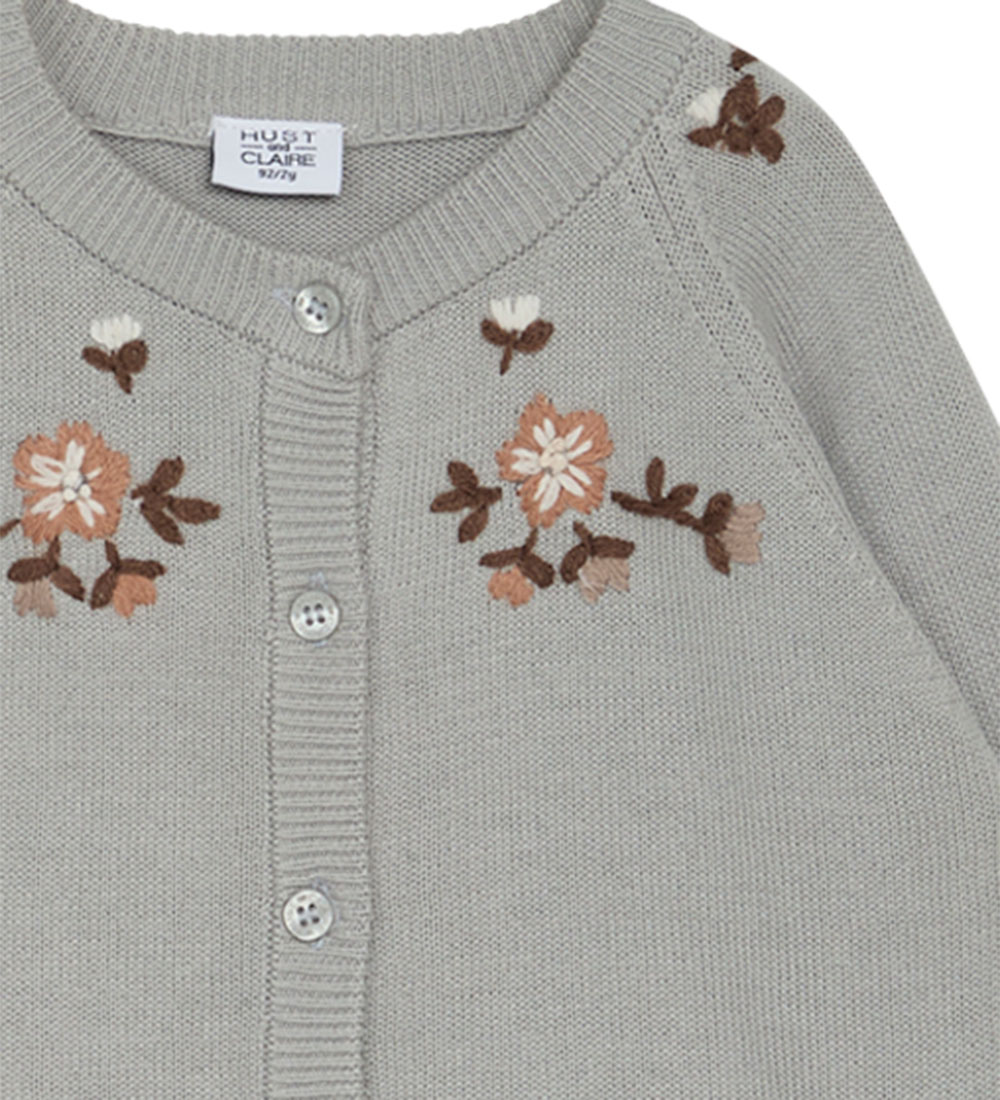 Hust and Claire Cardigan - Carlota - Strik - Iced Aqua m. Blomst