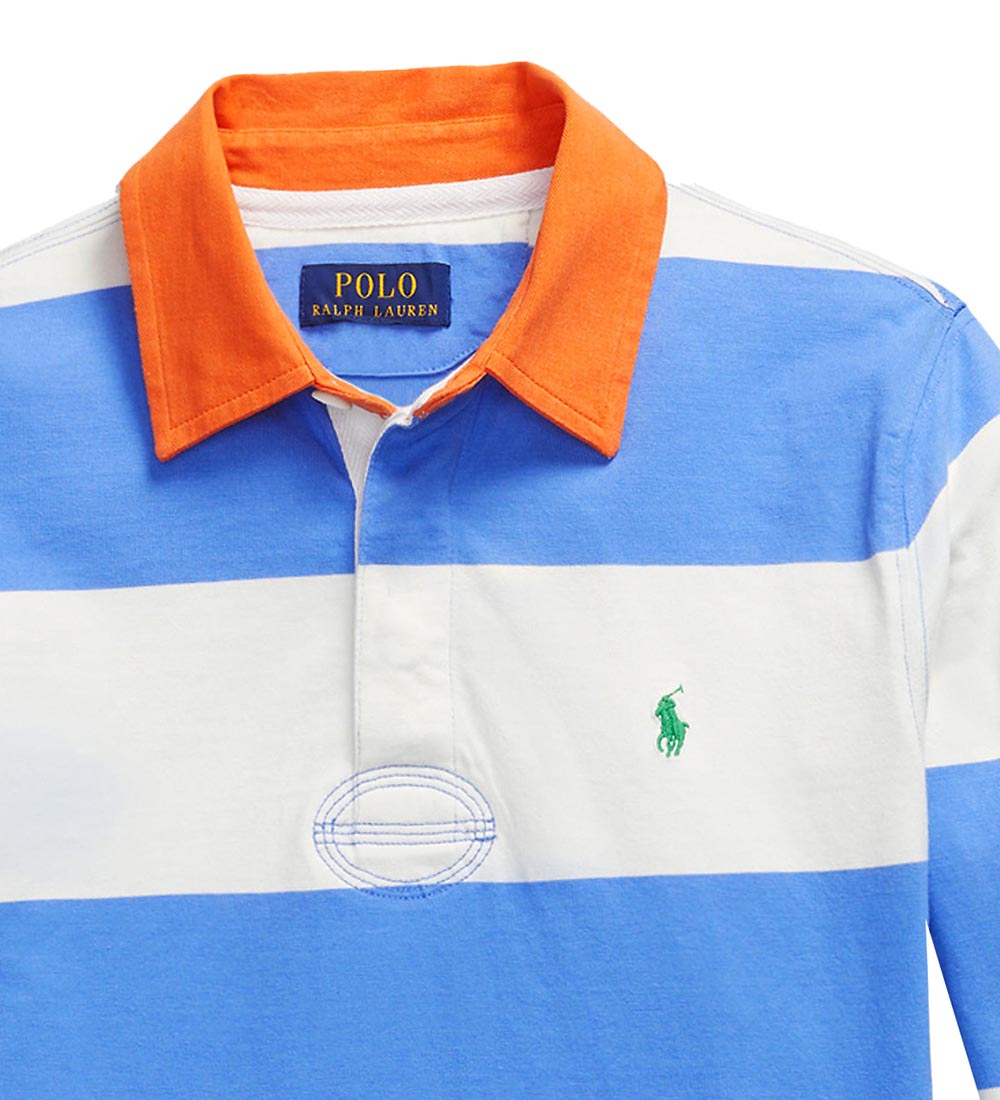 Polo Ralph Lauren Polobluse - Summer Blue/Hvidstribet m. Orange