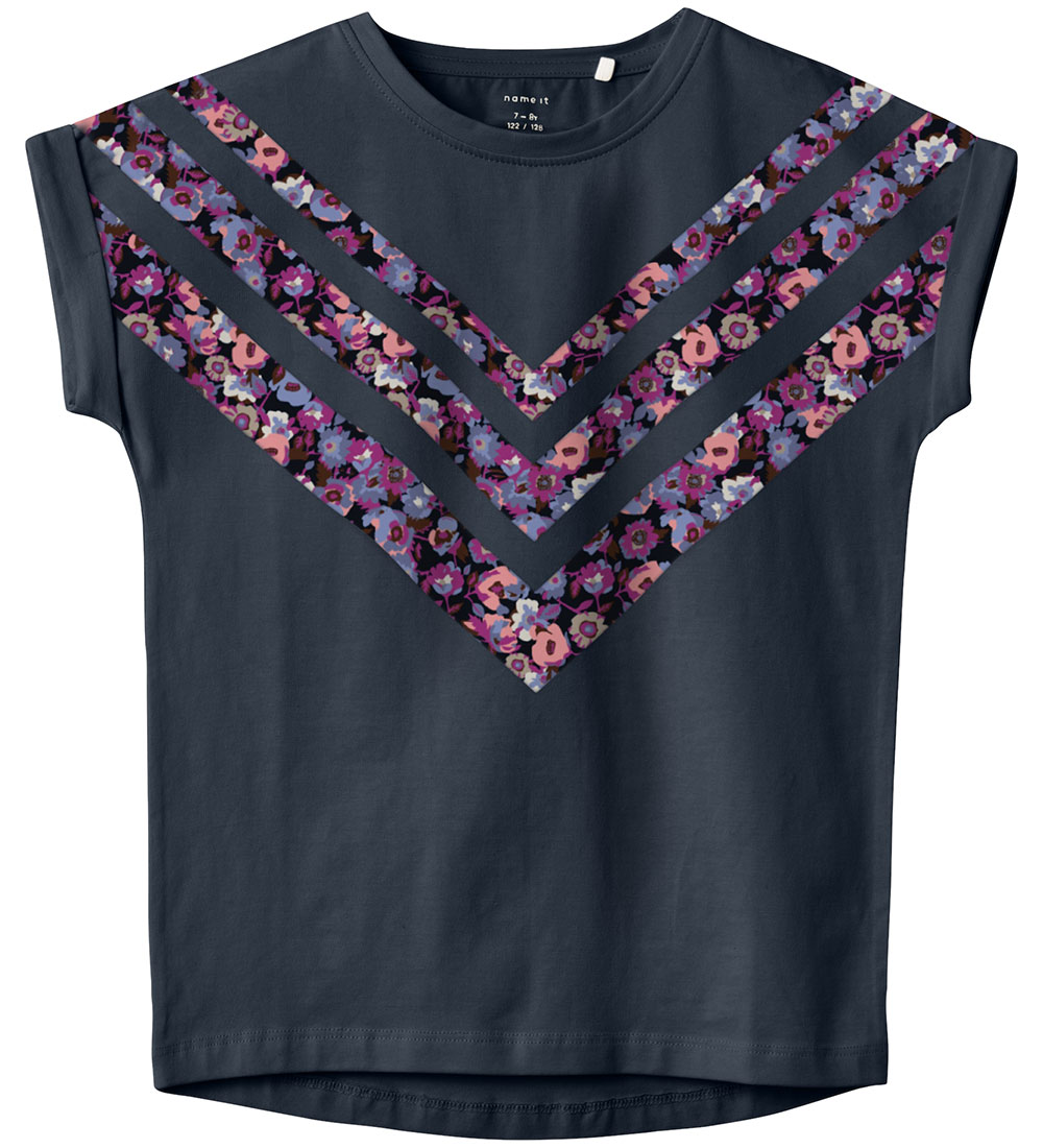 Name It T-shirt - Noos - NkfTinda - Dark Sapphire m. Blomster