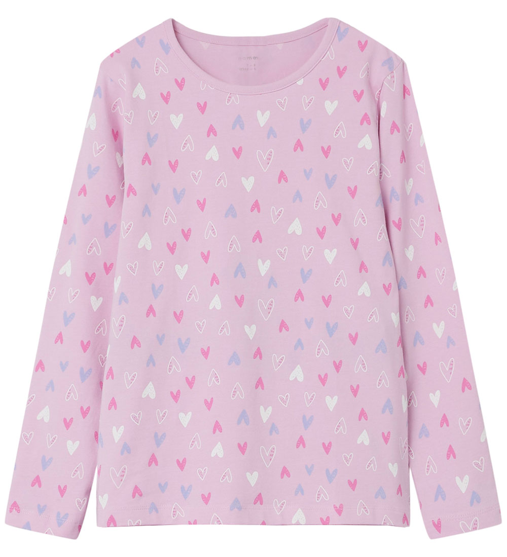 Name It Nattøj - Noos - NkfNightset - Pink Lavender m. Hjerter