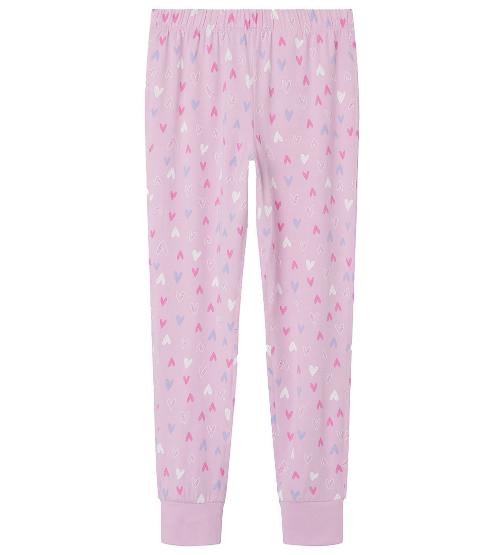 Name It Nattøj - Noos - NkfNightset - Pink Lavender m. Hjerter