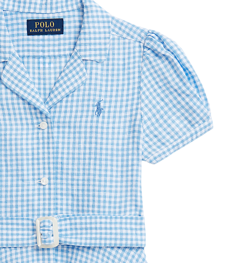 Polo Ralph Lauren Kjole - Gingham - Hør - Blå/Hvidternet