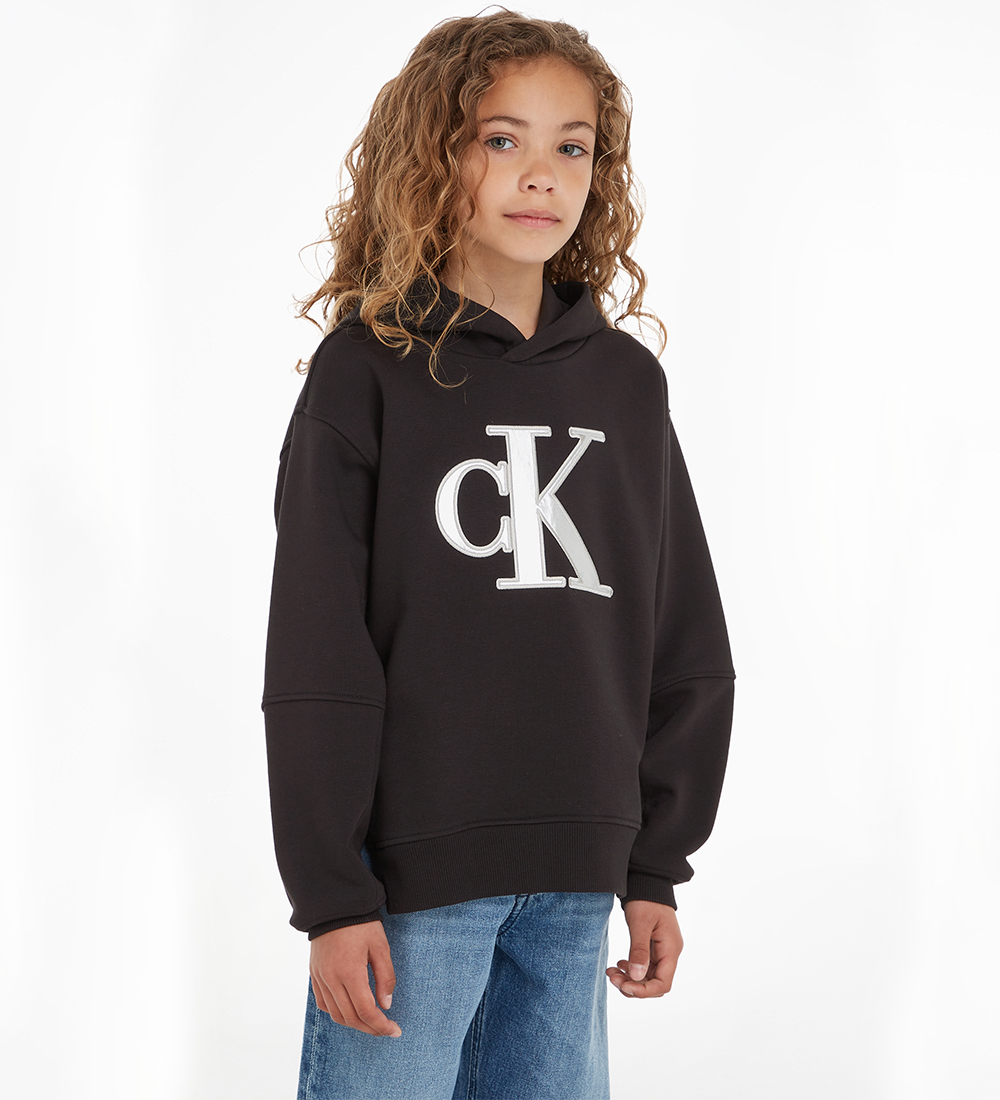 Calvin Klein Hættetrøje - Metallic Satin Monogram - Sort m. Sølv