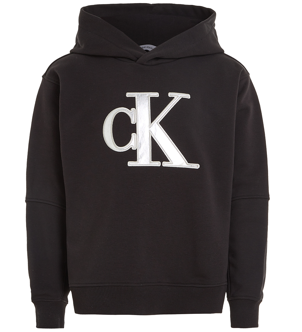Calvin Klein Hættetrøje - Metallic Satin Monogram - Sort m. Sølv