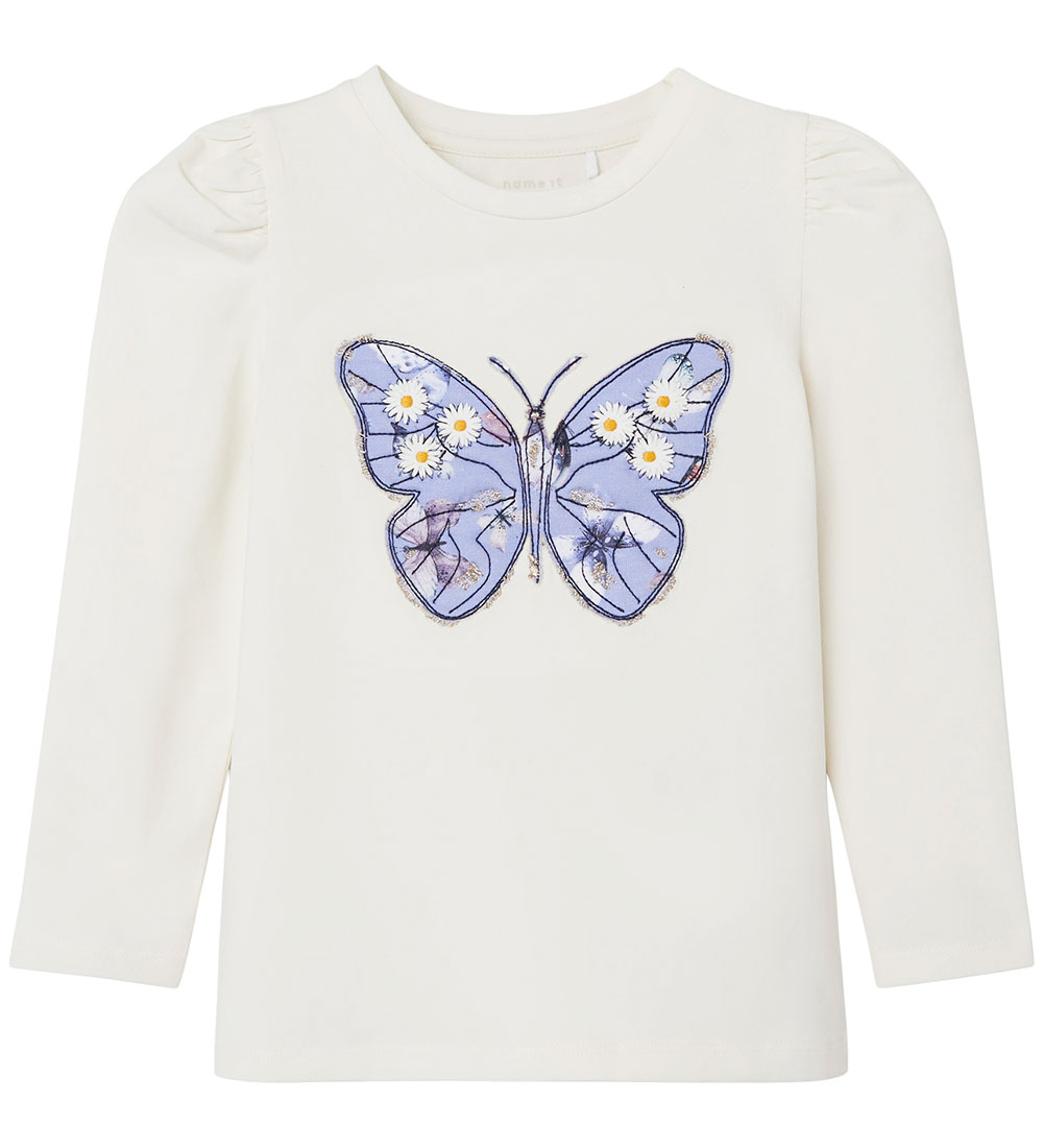 Name It Bluse - NmfBea - l/æ - Jet Stream m. Sommerfugl