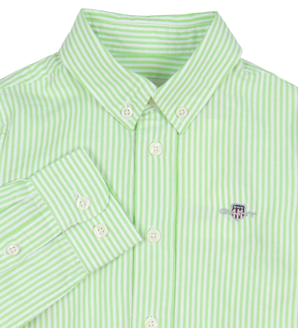 GANT Skjorte - Oxford - Slime Green/Hvidstribet