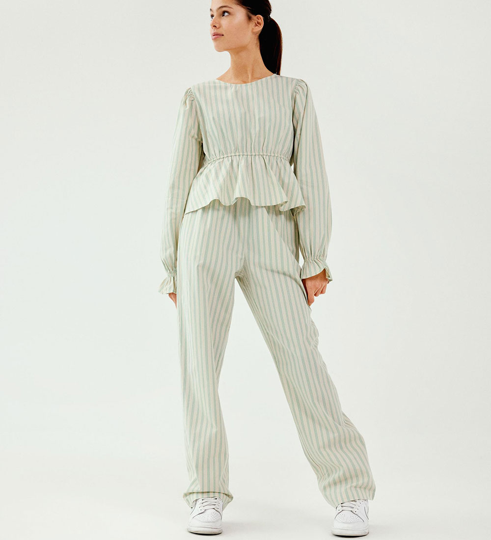 LMTD Bukser - NlfTipsy - Turtledove/Créme De Menthe Stripes