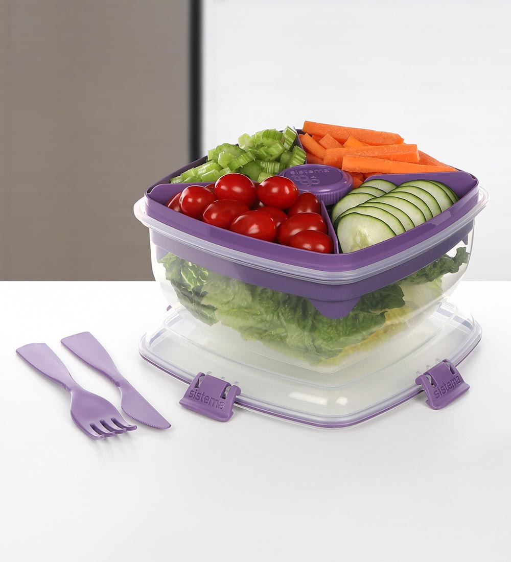 Sistema Madkasse m. Tilbehør - Salad Max To Go 1,63L - lilla