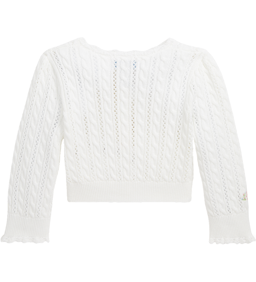 Polo Ralph Lauren Cardigan - Cropped - Strik - Hvid m. Hulmønste