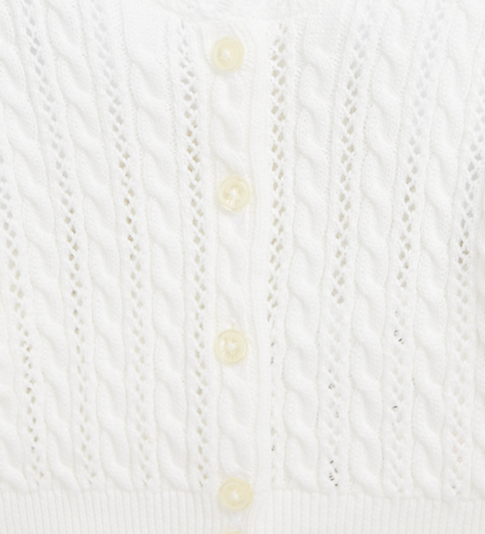 Polo Ralph Lauren Cardigan - Cropped - Strik - Hvid m. Hulmønste