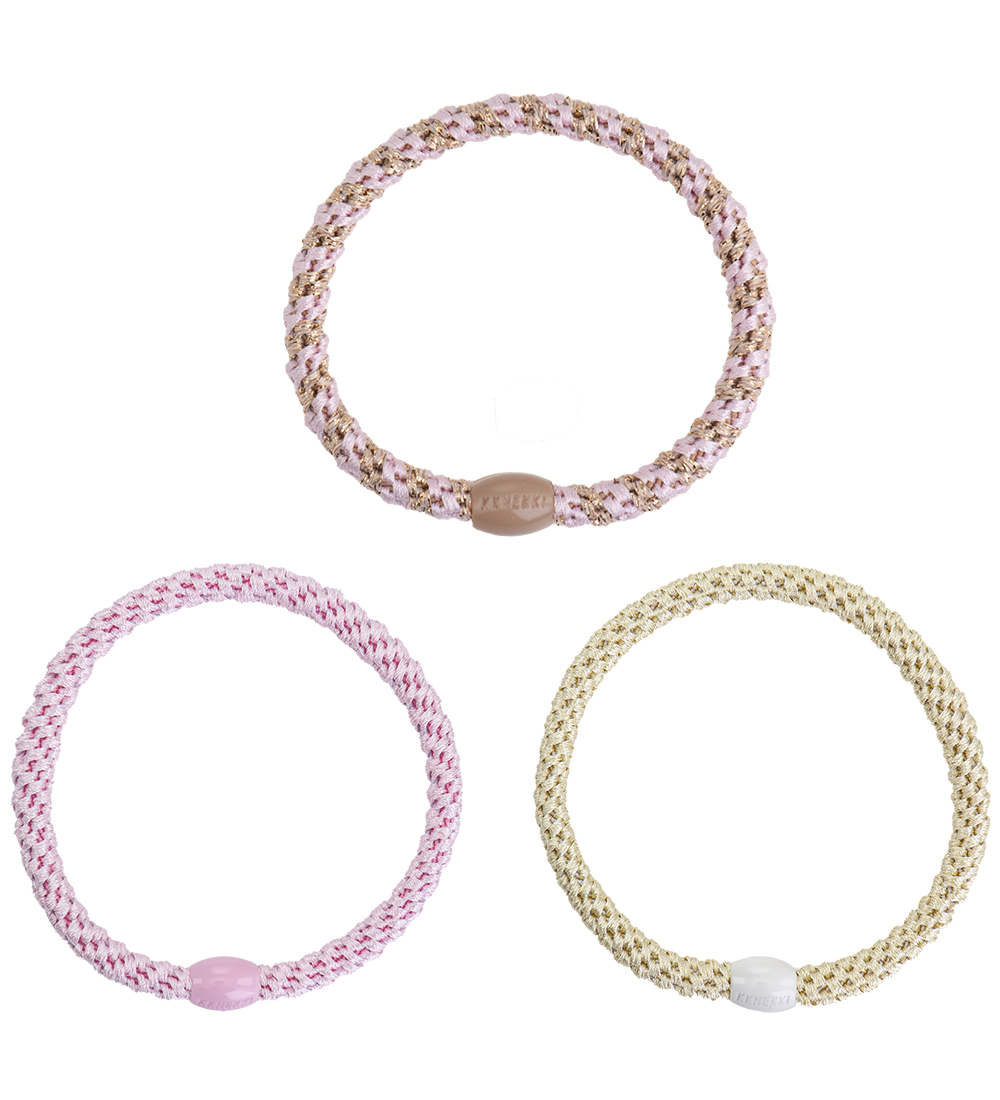 Kknekki Hårelastikker - Slim - 6-pak - Rosa/Creme