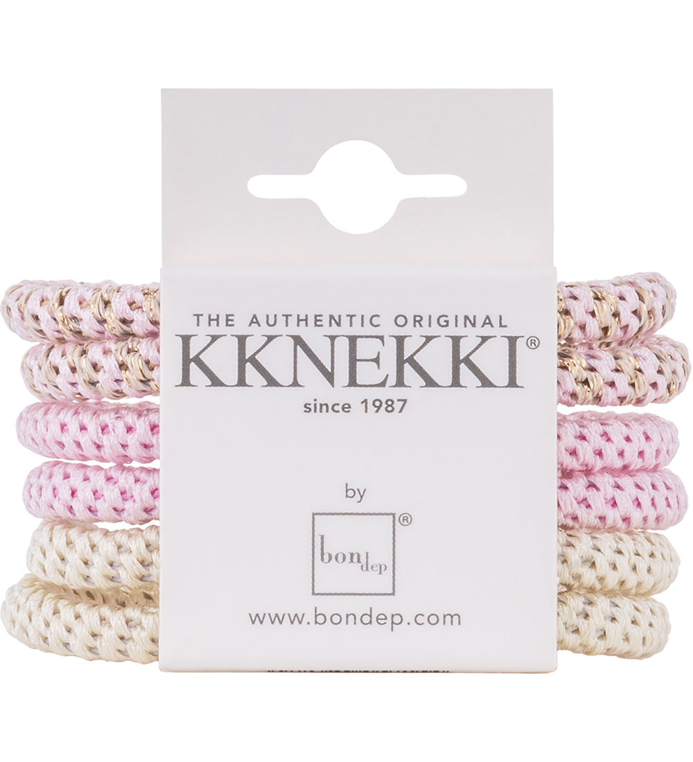Kknekki Hårelastikker - Slim - 6-pak - Rosa/Creme
