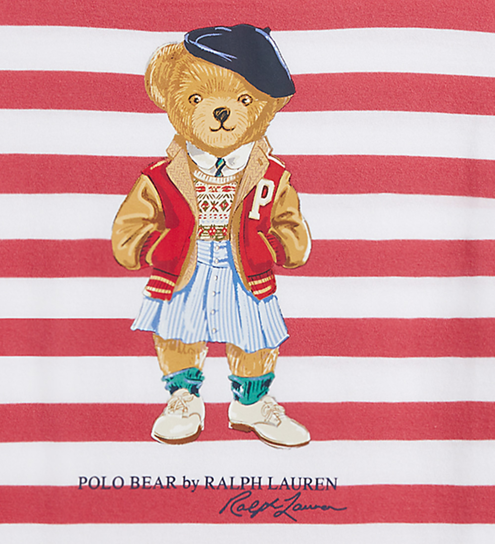 Polo Ralph Lauren T-shirt - Rød/Hvidstribet m. Bamse