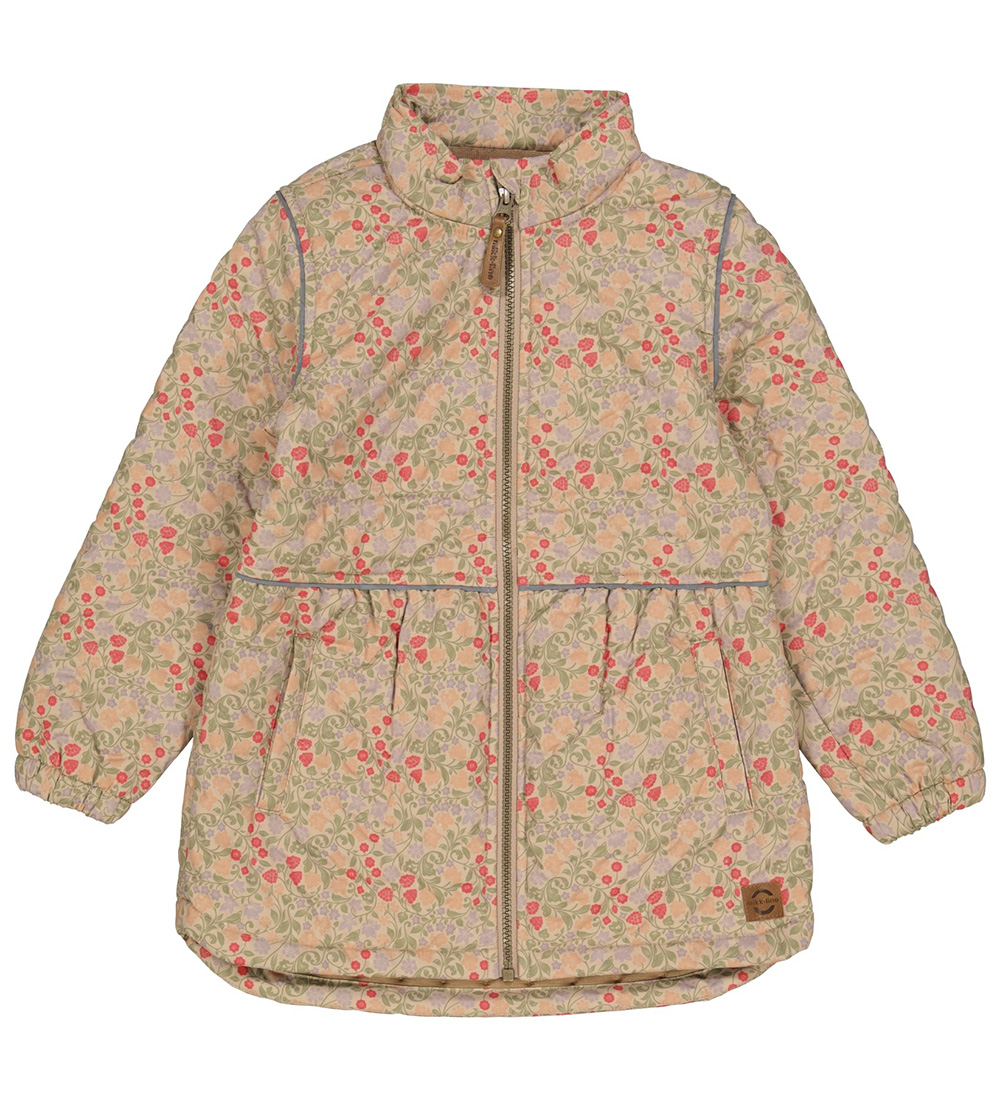 Mikk-Line Termojakke - Warm Taupe m. Blomster