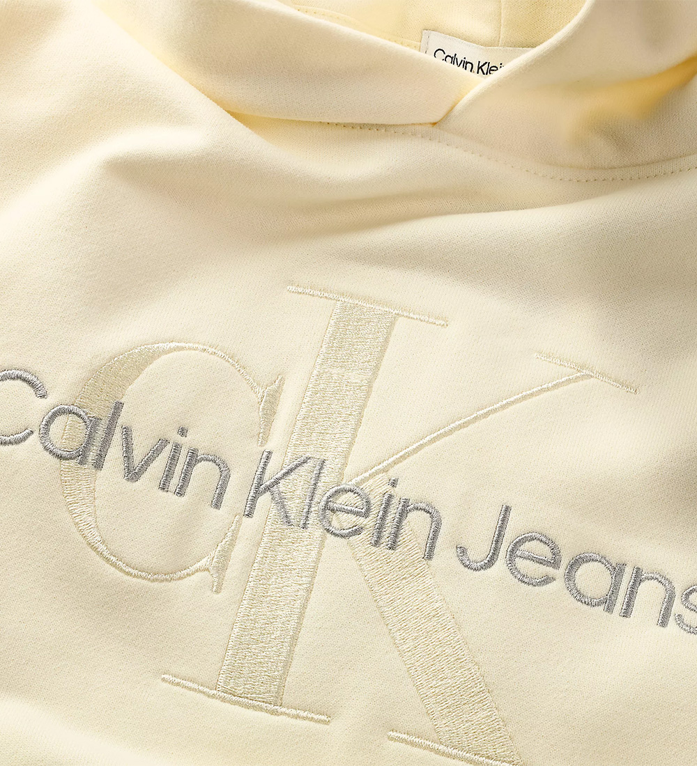 Calvin Klein Hættetrøje -Cropped - Monogram Logo - Papyrus