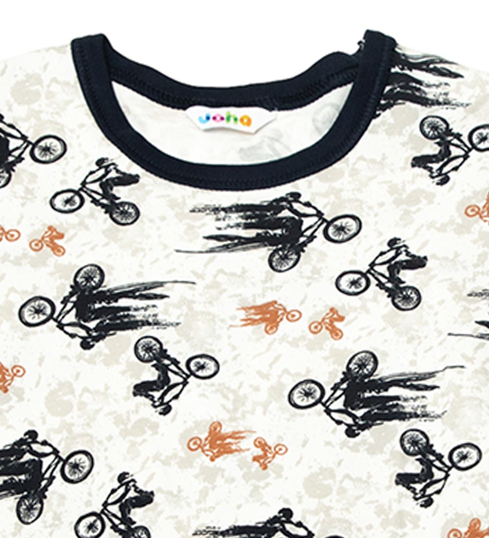 Joha Nattøj - Bambus - Off White/Marineblå m. Cykel