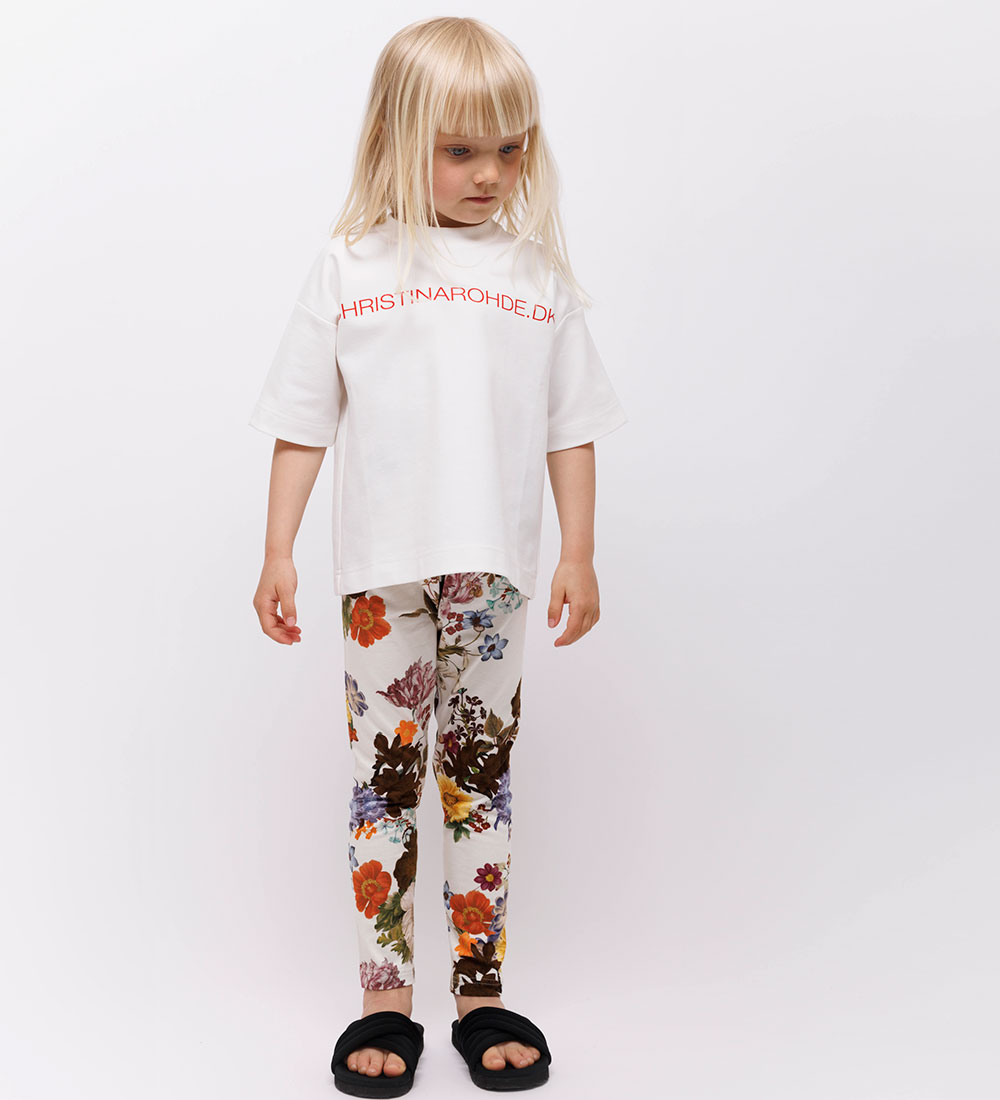 Christina Rohde Leggings - Hvid m. Blomster