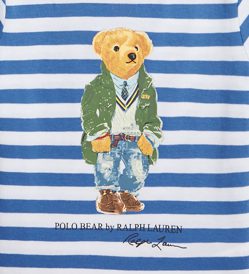Polo Ralph Lauren T-shirt - Hvid/Blåstribet m. Bamse